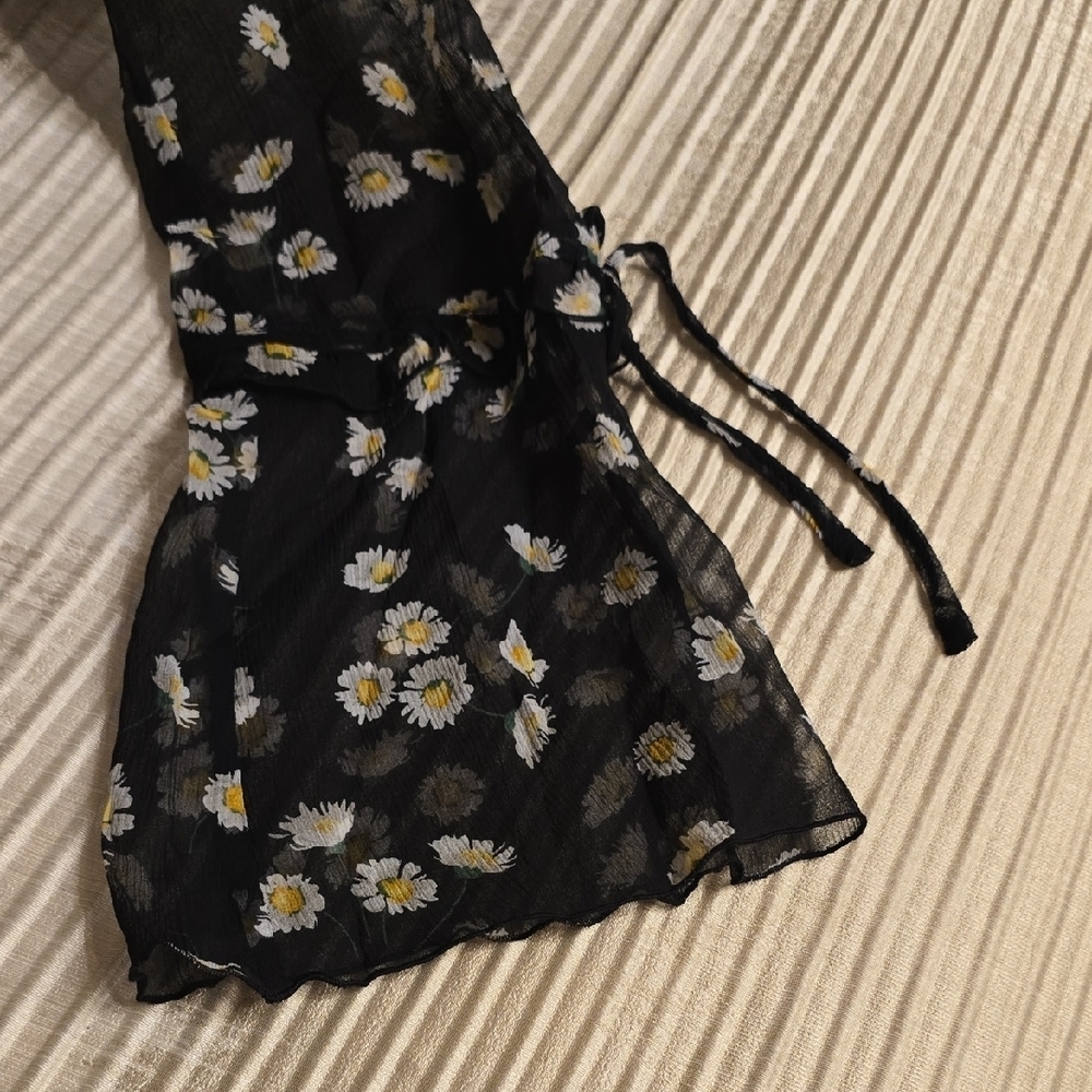 The Kooples Black and White Silk Floral Long Sleeve Dress French Brand See Mesur - Picture 12 of 16